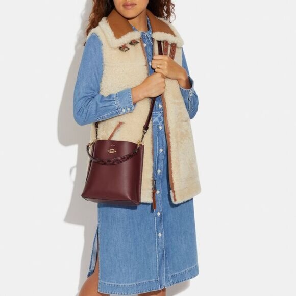 Coach Mollie Bucket Bag 22 Wine/Gold Crossbody Bag NWOT - Picture 6 of 14